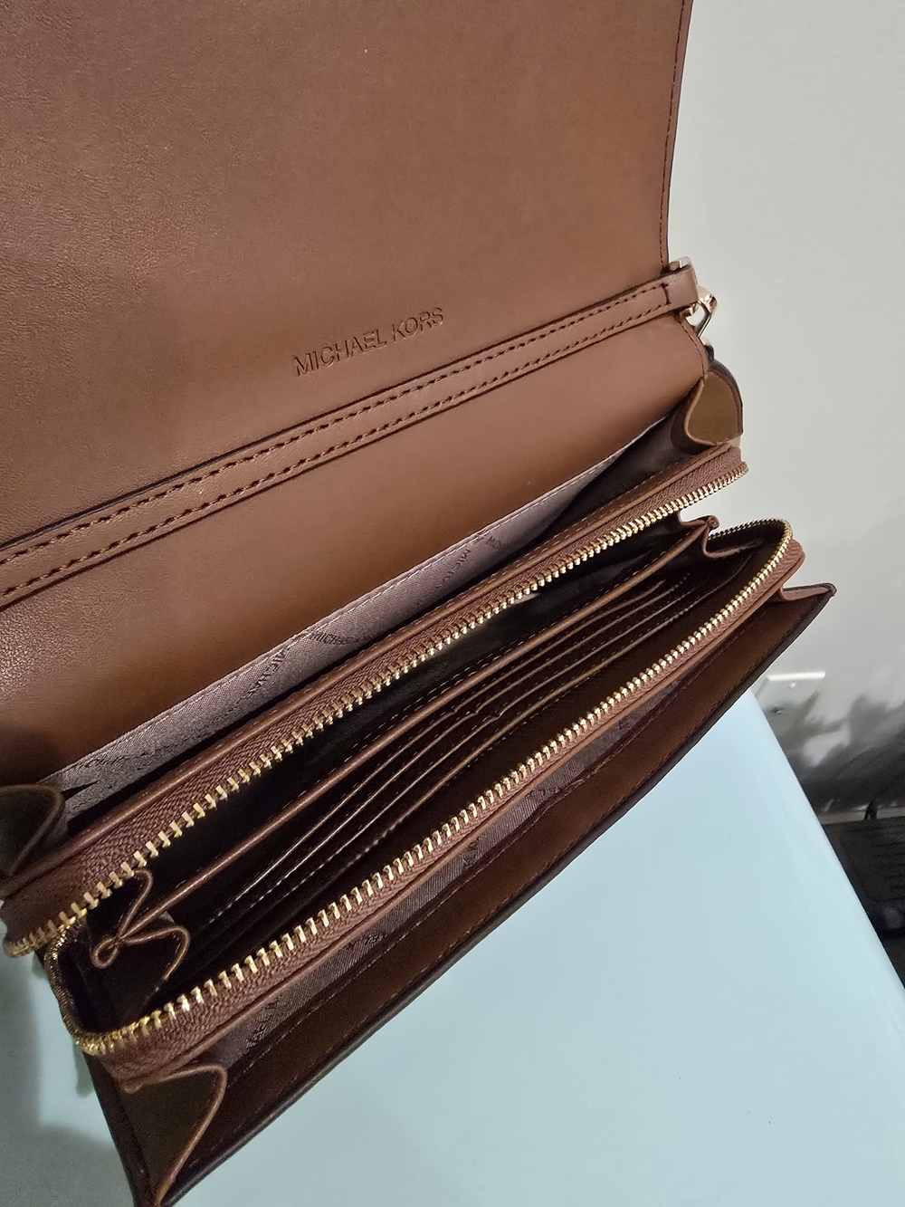 Michael Kors Caramel Brown Pebbled Leather Crossbody with Logo Strap - Picture 2 of 3